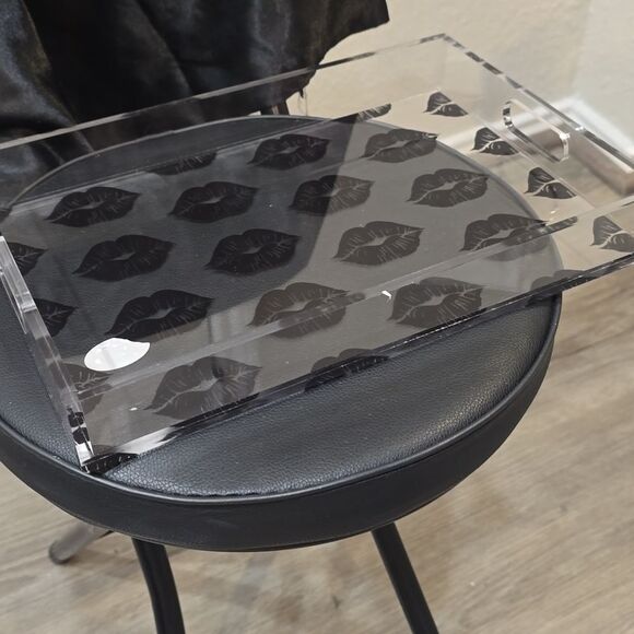 At Home Black Lip Print Decorative Acrylic Tray w/Handles - Picture 4 of 8